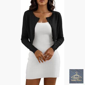 Cropped Cardigan Sweater Crew Neck Button Down Open Front Knit Bolero